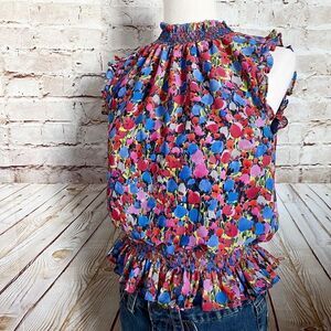 J. Crew sleeveless smocked floral blouse